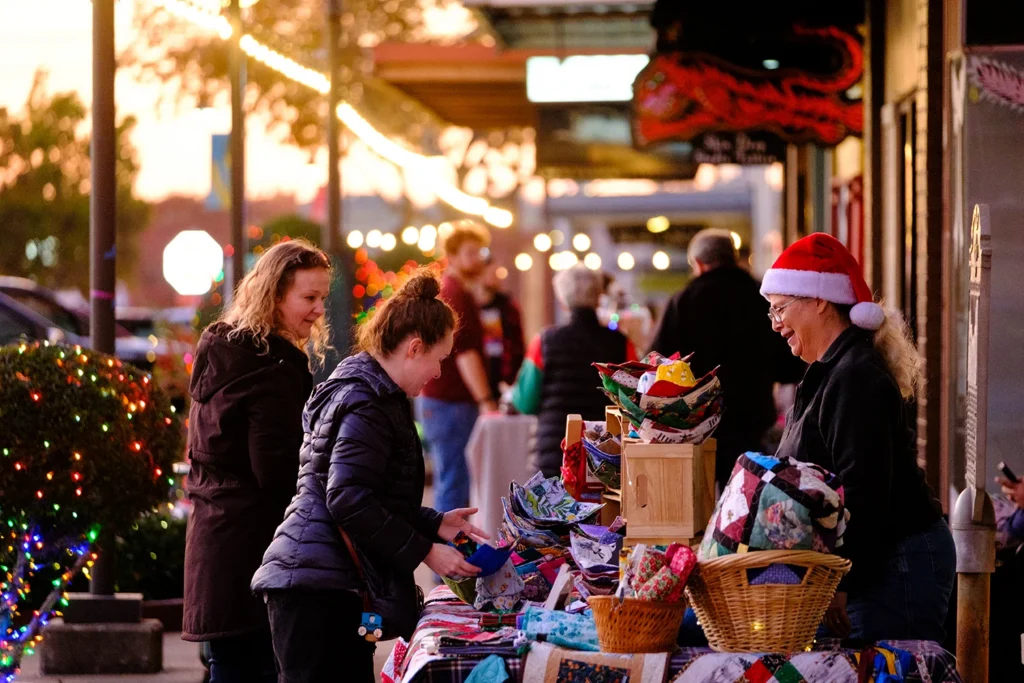 Artists and visitors gather along downtown Longview streets during the Decemeber 2025 Longview ArtWalk.